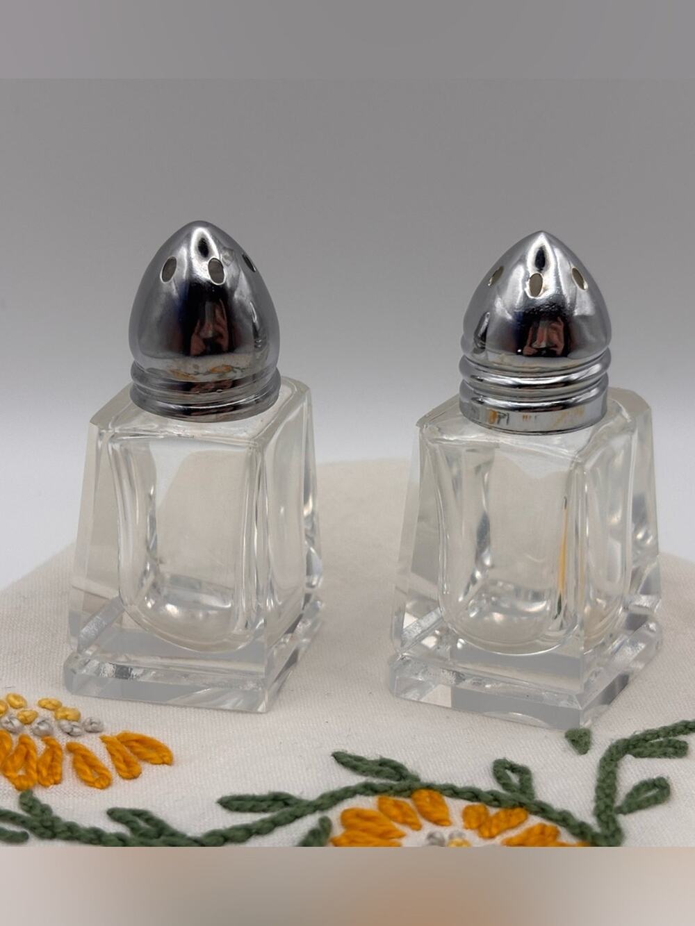 Set of Vintage Mini Cube Glass Salt and Pepper Shakers